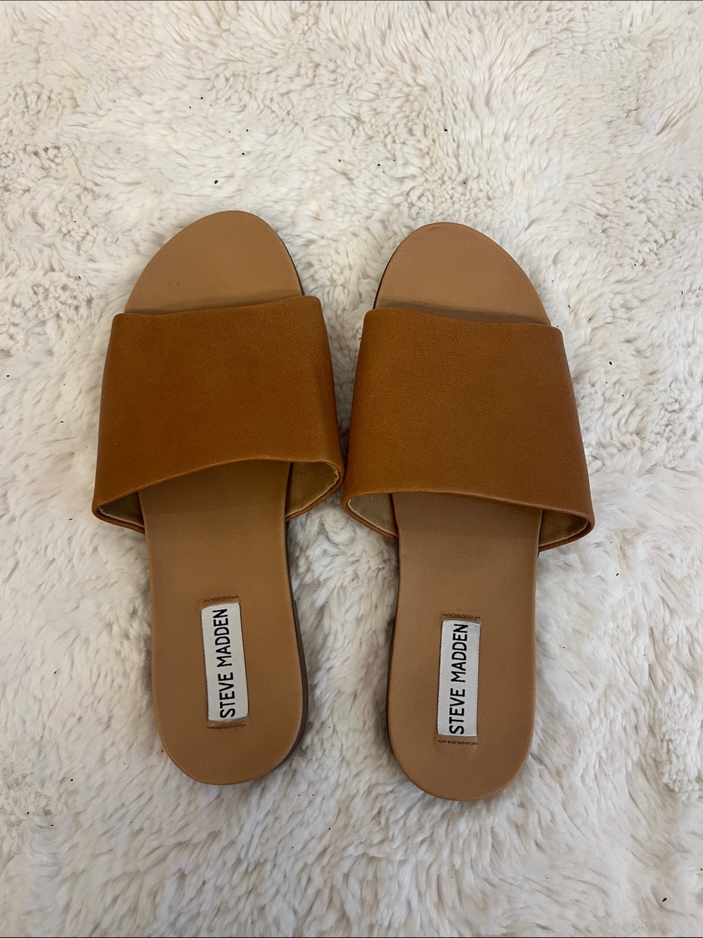 Steve Madden Tan/Brown Wide Band Slide Sandals